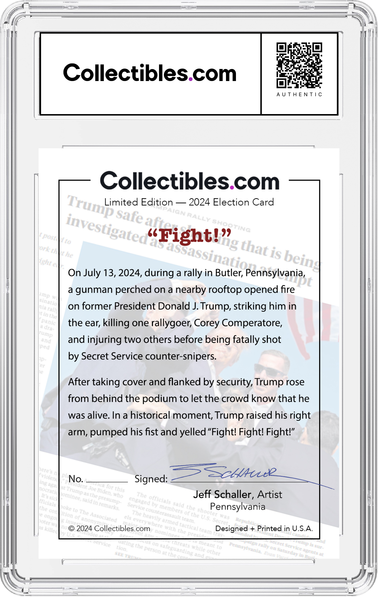 Donald J. Trump "Fight!" Limited Edition - Hand-Signed by Artist